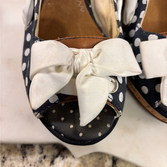 Sperry Polka Dot Bow Open Toe Cork Heel Wedge - Picture 8 of 16